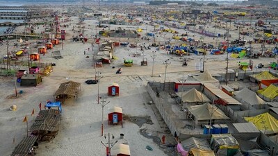 After: A view of the deserted area near Triveni Sangam at the end of the Maha Kumbh Mela festival in Prayagraj on February 27, 2025. (Punit Paranjpe/ AFP) After: A view of the deserted area near Triveni Sangam at the end of the Maha Kumbh Mela festival in Prayagraj on February 27, 2025. (Punit Paranjpe/ AFP)