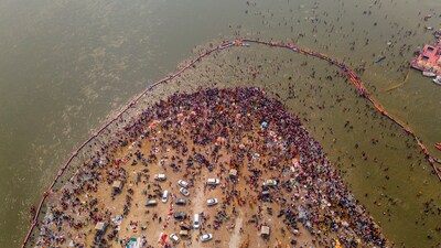 After: A drone shot of the Sangam area days after the conclusion of Maha Kumbh in Prayagraj on Saturday, March 1, 2025. (PTI) After: A drone shot of the Sangam area days after the conclusion of Maha Kumbh in Prayagraj on Saturday, March 1, 2025. (PTI)