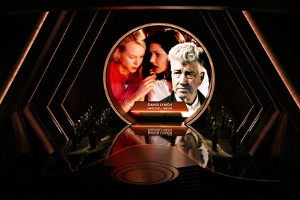 A picture of David Lynch is displayed during an in memoriam presentation at the Oscars show at the 97th Academy Awards in Hollywood, Los Angeles, California, U.S., March 2, 2025. REUTERS/Carlos Barria (REUTERS)