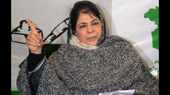 Peoples Democratic Party president Mehbooba Mufti addresses a press conference in Srinagar on Monday. (PTI)