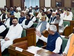 Patna, Feb 28 (ANI): Bihar Chief Minister Nitish Kumar, Deputy CM Samrat Chaudhary and Leader of Opposition Tejashwi Yadav attend the first day of the Budget Session, at Bihar Legislative Assembly in Patna on Friday. (ANI Photo) Patna, Feb 28 (ANI): Bihar Chief Minister Nitish Kumar, Deputy CM Samrat Chaudhary and Leader of Opposition Tejashwi Yadav attend the first day of the Budget Session, at Bihar Legislative Assembly in Patna on Friday. (ANI Photo)