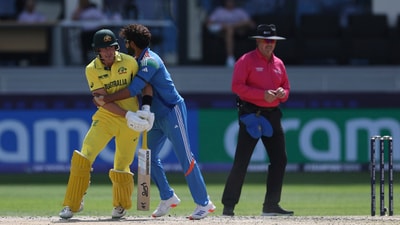 Ravindra Jadeja stops Marnus Labuschagne during ICC Men's Champions Trophy. (AP)