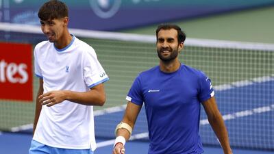 India's Yuki Bhambri and Australia's Alexei Popyrin during the Dubai Open. (REUTERS) India's Yuki Bhambri and Australia's Alexei Popyrin during the Dubai Open. (REUTERS)