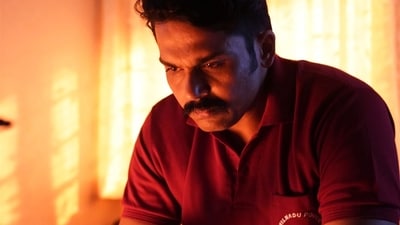 Karthi in a still from PS Mithran's 2022 film Sardar. Karthi in a still from PS Mithran's 2022 film Sardar.