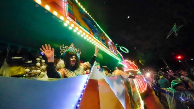 A float rider dances for the crowd during the Krewe of Cleapatra Mardi Gras parade in New Orleans, Friday. Parades are rolling for Mardi Gras season, with Mardi Gras Day falling on February 21st this year. (AP Photo/Gerald Herbert) A float rider dances for the crowd during the Krewe of Cleapatra Mardi Gras parade in New Orleans, Friday. Parades are rolling for Mardi Gras season, with Mardi Gras Day falling on February 21st this year. (AP Photo/Gerald Herbert)