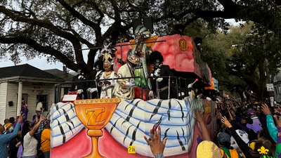 A Krewe of Zulu float passes through on Mardi Gras Day in New Orleans, Tuesday, March 4, 2025. (AP Photo/Jack Brook) (AP) A Krewe of Zulu float passes through on Mardi Gras Day in New Orleans, Tuesday, March 4, 2025. (AP Photo/Jack Brook) (AP)