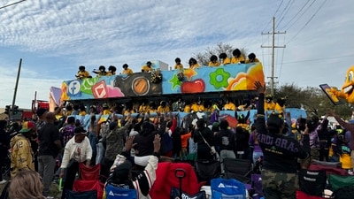 A Krewe of Zulu float passes through on Mardi Gras Day in New Orleans, Tuesday, March 4, 2025. (AP Photo/Jack Brook) (AP) A Krewe of Zulu float passes through on Mardi Gras Day in New Orleans, Tuesday, March 4, 2025. (AP Photo/Jack Brook) (AP)