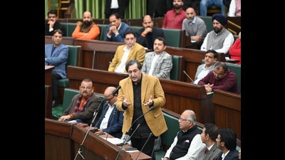 People's Conference chairman Sajjad Gani Lone speaks during the Budget session of Jammu and Kashmir Assembly, in Jammu, on Tuesday. (Waseem Andrabi /HT) People's Conference chairman Sajjad Gani Lone speaks during the Budget session of Jammu and Kashmir Assembly, in Jammu, on Tuesday. (Waseem Andrabi /HT)