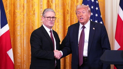 US President Donald Trump and UK OM Starmer (Carl Court/ Pool Photo via AP) US President Donald Trump and UK OM Starmer (Carl Court/ Pool Photo via AP)