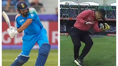 Rohit Sharma knocks umpire Gaffaney off his feet Rohit Sharma knocks umpire Gaffaney off his feet