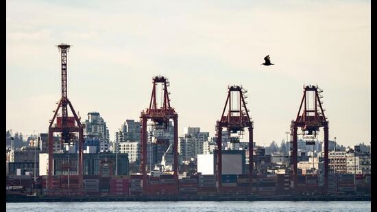 Container cranes at the Port of Vancouver in Vancouver, British Columbia, Canada. (Bloomberg)