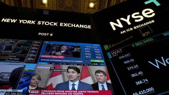 Traders work on the floor of the New York Stock Exchange (NYSE) in the Financial District in New York City on March 4, 2025. (AFP)