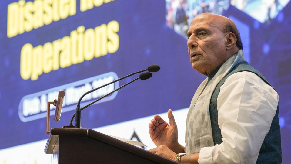 Defence Minister Rajnath Singh addresses during DRDO-MHA collaboration conference, in New Delhi (PTI)