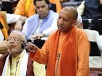Uttar Pradesh chief minister Yogi Adityanath speaking at legislative assembly in Lucknow.