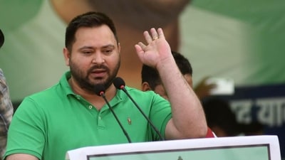 RJD MLA Tejashwi Yadav addressing the Yuva Choupal in Patna. (Photo by Santosh Kumar/ Hindustan Times)
