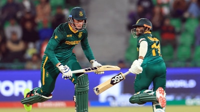 South Africa were off to a sluggish start and lost the in-form Ryan Rickleton early. However Temba Bavuma and Rassie Van der Dussen did well to pick up pace and put up a run a ball stand of 105 runs for the second wicket. (REUTERS) South Africa were off to a sluggish start and lost the in-form Ryan Rickleton early. However Temba Bavuma and Rassie Van der Dussen did well to pick up pace and put up a run a ball stand of 105 runs for the second wicket. (REUTERS)