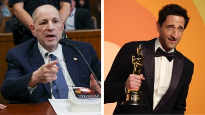 Harvey Weinstein has reacted to Adrien Brody's Oscars speech. Harvey Weinstein has reacted to Adrien Brody's Oscars speech.