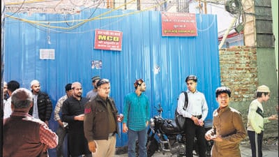 At the site of the mosque’s expansion, in Brahmpuri on Wednesday. (Arvind Yadav/HT PHOTO)