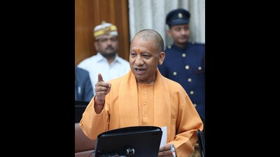 CM Yogi at Vidhan Parishad on Wednesday. (Deepak Gupta/ht)