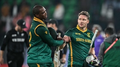 Miller kept blasting away and scored a a whopping 48 runs in the last three overs to finish unbeaten on 100 off 67 balls. His last-wicket partnership with Lungi Ngidi ended on 56 off just 27 balls, with Miller smashing 54 of those runs in 25. (AFP) Miller kept blasting away and scored a a whopping 48 runs in the last three overs to finish unbeaten on 100 off 67 balls. His last-wicket partnership with Lungi Ngidi ended on 56 off just 27 balls, with Miller smashing 54 of those runs in 25. (AFP)