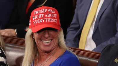 Rep. Marjorie Taylor Greene (R-GA) attends President Donald Trump's address to a joint session of Congress at Washington D.C. (AFP) Rep. Marjorie Taylor Greene (R-GA) attends President Donald Trump's address to a joint session of Congress at Washington D.C. (AFP)