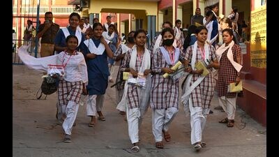 Girl students at an examination centre in Prayagraj on Wednesday. (Anil Kumar Maurya/HT)