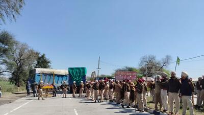 Heavy police deployment on a link road in Rampura Phul sub division of Bathinda district on Wednesday. (Sanjeev Kumar/HT)