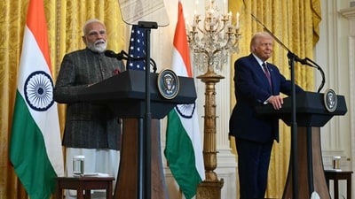 US President Donald Trump and Prime Minister Narendra Modi during a joint press conference in the East Room of the White House in Washington, DC on February 13, 2025. (AFP File)