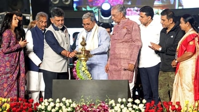 Karnataka Chief Minister Siddaramaiah, Deputy Chief Minister D.K. Shivakumar, actors Shiva Rajkumar, Priyanka Mohan and Umashree during the inauguration of the 16th edition of the Bengaluru International Film Festival. (PTI) Karnataka Chief Minister Siddaramaiah, Deputy Chief Minister D.K. Shivakumar, actors Shiva Rajkumar, Priyanka Mohan and Umashree during the inauguration of the 16th edition of the Bengaluru International Film Festival. (PTI)