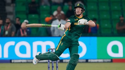 South Africa simply sank from there with David Miller being largely kept off strike. Miller kept hitting through the South African collapse though and eventually scored his fifty in 44 balls with No.11 Lungi Ngidi at the other end. (AP) South Africa simply sank from there with David Miller being largely kept off strike. Miller kept hitting through the South African collapse though and eventually scored his fifty in 44 balls with No.11 Lungi Ngidi at the other end. (AP)