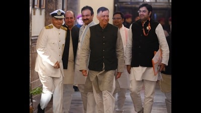 Speaker Satish Mahana and others on the last day of the budget session in the Assembly in Lucknow on Wednesday (Deepak Gupta/HT) Speaker Satish Mahana and others on the last day of the budget session in the Assembly in Lucknow on Wednesday (Deepak Gupta/HT)
