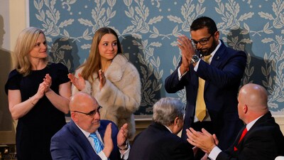 FBI Director Kash Patel receives a standing ovation after President Trump informs that he was restoring trust in the justice system ‘weaponised’ against it's political opponents on the day of his speech to a joint session of Congress, in the House Chamber of in Washington, D.C. (REUTERS)