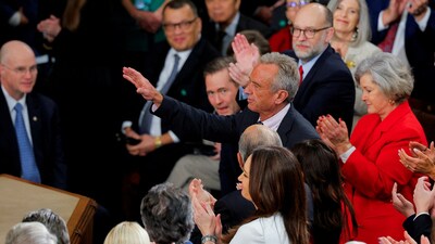 US Health and Human Services Secretary Robert F. Kennedy Jr. reacts during a joint session of Congress in Washington, D.C. when Donald Trump gave him a shoutout and said that he will help to ‘Make America healthy again.’ (REUTERS)