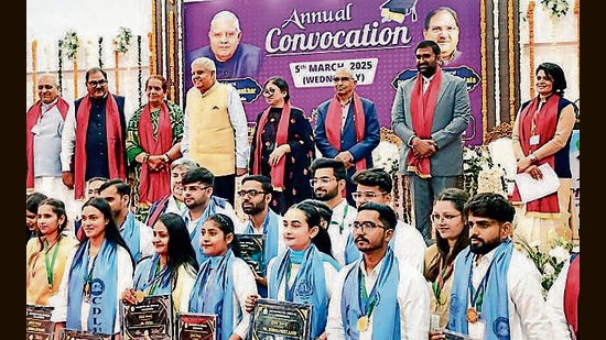 Vice President Jagdeep Dhankhar attends the convocation at Jan Nayak Chaudhary Devi Lal Vidyapeeth in Sirsa. (PTI)