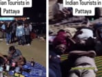 A video of desi tourists drinking and sleeping on a Pattaya beach has raised eyebrows online. A video of desi tourists drinking and sleeping on a Pattaya beach has raised eyebrows online.