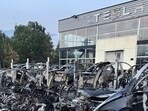 Photos shared online show Tesla cars destroyed in a fire in France