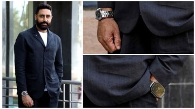 Abhishek Bachchan wore two watches at once during a recent event in Mumbai. (Pics: PTI and AFP) Abhishek Bachchan wore two watches at once during a recent event in Mumbai. (Pics: PTI and AFP)