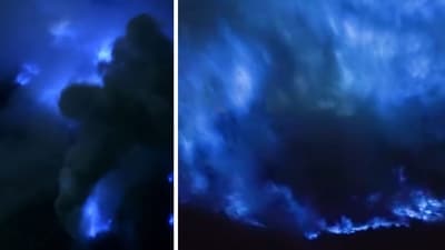 Blue fire is a rare phenomenon caused by the combustion of sulfuric gases upon contact with oxygen. (Instagram/@Khan_isa) Blue fire is a rare phenomenon caused by the combustion of sulfuric gases upon contact with oxygen. (Instagram/@Khan_isa)