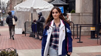 Maryam Alwan, who was arrested and suspended after her arrest at the "Gaza Solidarity Encampment" in 2024 at New York's Columbia University in 2024 is photographed outside the campus, Wednesday, March 5, 2025. (AP) Maryam Alwan, who was arrested and suspended after her arrest at the "Gaza Solidarity Encampment" in 2024 at New York's Columbia University in 2024 is photographed outside the campus, Wednesday, March 5, 2025. (AP)