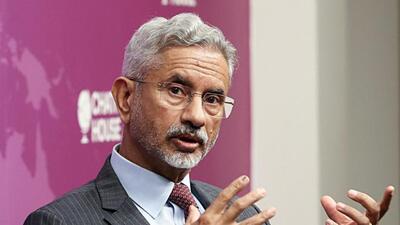External affairs minister S Jaishankar during a conversation with Chatham House director and CEO Bronwen Maddox (unseen), at Chatham House. (Dr. S. Jaishankar - X)
