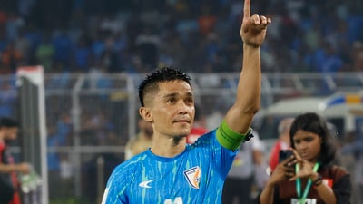 India's Sunil Chhetri gestures to fans. (REUTERS)