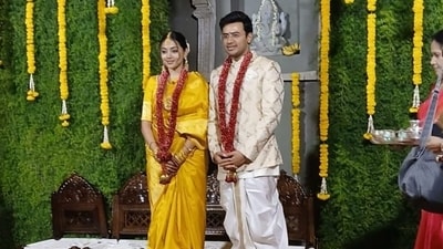 Bengaluru South MP Tejasvi Surya marries Sivasri Skandaprasad on Thursday. Bengaluru South MP Tejasvi Surya marries Sivasri Skandaprasad on Thursday.