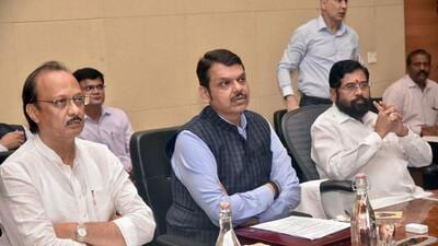Mumbai, July 04 (ANI): Maharashtra Chief Minister Eknath Shinde with State Deputy Chief Ministers Devendra Fadnavis and Ajit Pawar during the state cabinet meeting, at Mantralaya, in Mumbai on Tuesday. (ANI Photo) (ANI Pic Service) Mumbai, July 04 (ANI): Maharashtra Chief Minister Eknath Shinde with State Deputy Chief Ministers Devendra Fadnavis and Ajit Pawar during the state cabinet meeting, at Mantralaya, in Mumbai on Tuesday. (ANI Photo) (ANI Pic Service)