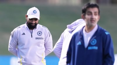 Dubai: India's Mohammed Shami during a training session; Gambhir on right (PTI) Dubai: India's Mohammed Shami during a training session; Gambhir on right (PTI)
