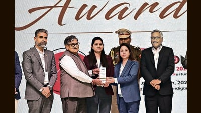 Punjab governor and UT administrator Gulab Chand Kataria awarding entrepreneurs during the TiECON event in Chandigarh on Thursday. (Keshav Singh/HT) Punjab governor and UT administrator Gulab Chand Kataria awarding entrepreneurs during the TiECON event in Chandigarh on Thursday. (Keshav Singh/HT)