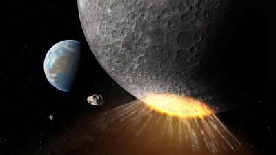 (Image for representation) On March 6, asteroid 2025 DU2, 160 feet wide, will pass Earth at 62,650 km/h, missing by 542,000 km. Lunar and Planetary Institute/Daniel D. Durda/Handout (via REUTERS)
