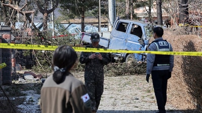 In a statement, the South Korean Air Force said that the MK-82 bombs were “abnormally” released by the KF-16 fighter jet and fell outside a firing range, causing unspecified civilian damage. (AP) In a statement, the South Korean Air Force said that the MK-82 bombs were “abnormally” released by the KF-16 fighter jet and fell outside a firing range, causing unspecified civilian damage. (AP)