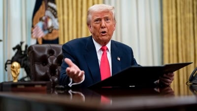 US President Donald Trump speaks during an executive order signing ceremony in the Oval Office of the White House in Washington, DC, US, on Thursday, March 6, 2025. Photographer: Al Drago/Bloomberg (Bloomberg)
