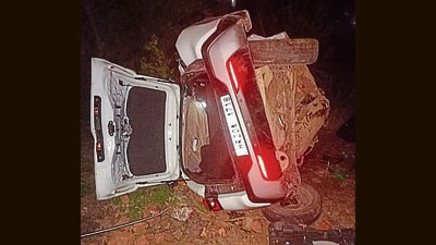 The mangled car in Mangali village of Hisar on Wednesday. (HT Photo) The mangled car in Mangali village of Hisar on Wednesday. (HT Photo)