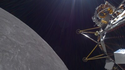 Intuitive Machines, LLC shows the company's IM-2 mission Nova-C class lunar lander, Athena, in circular orbit around the Moon. LLC, flight controllers expect Athena to complete 39 lunar orbits until her south pole region landing site has adequate sunlight to power surface operations. (AFP) Intuitive Machines, LLC shows the company's IM-2 mission Nova-C class lunar lander, Athena, in circular orbit around the Moon. LLC, flight controllers expect Athena to complete 39 lunar orbits until her south pole region landing site has adequate sunlight to power surface operations. (AFP)